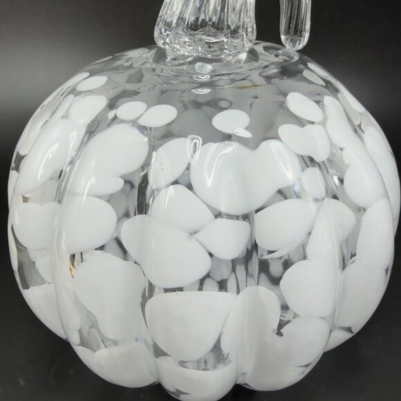 Vintage Art Glass Pumpkin Sculpture Figure Clear With Large White Spots Decor - Picture 4 of 12